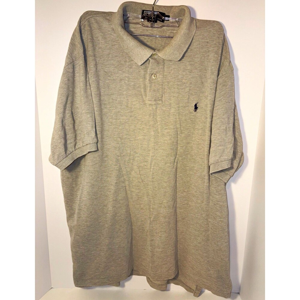 Polo by Ralph Lauren Gray Solid Knit Polo Shirt Men's 2XL Short Sleeve Logo